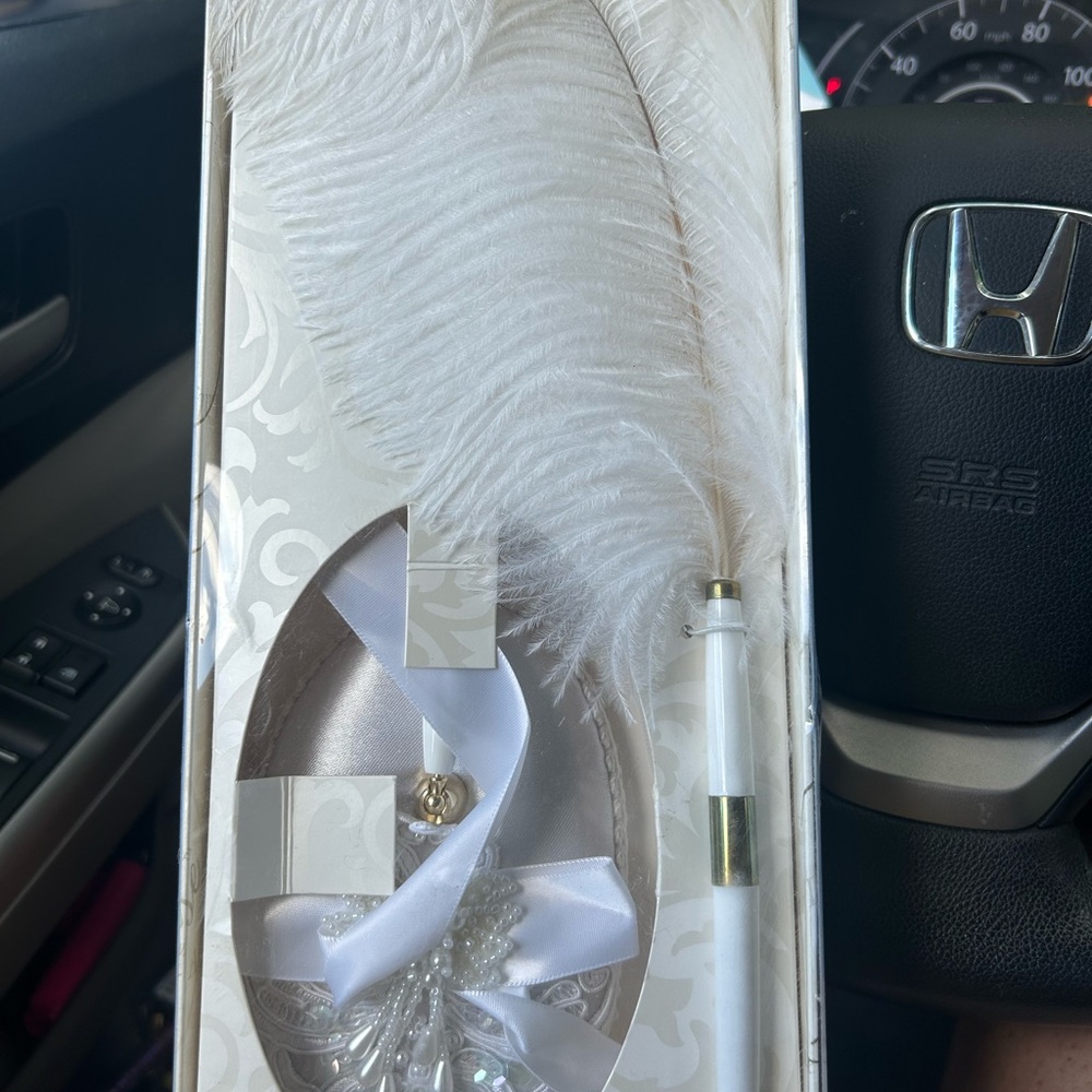 Elegant White Feather Pen Set